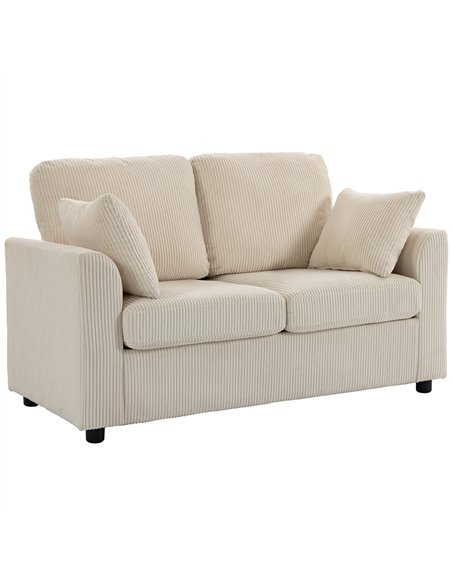 HOMCOM 2 Seater Sofa, Corduroy Small Couch with Spring Cushion, Wide and Deep Seat, Beige - pic 208161 | FastDaddyshop