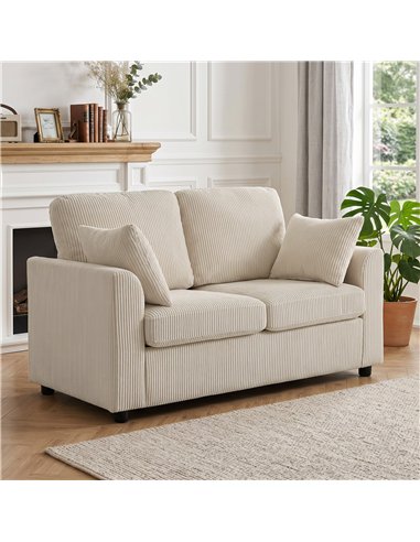 HOMCOM 2 Seater Sofa, Corduroy Small Couch with Spring Cushion, Wide and Deep Seat, Beige