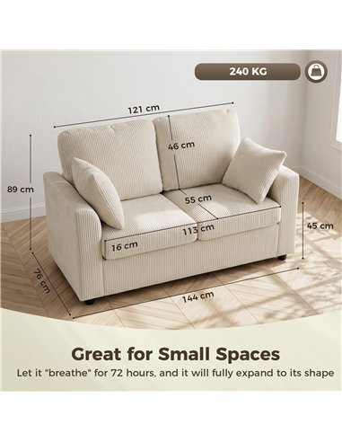 HOMCOM 2 Seater Sofa, Corduroy Small Couch with Spring Cushion, Wide and Deep Seat, Beige