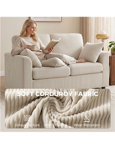 HOMCOM 2 Seater Sofa, Corduroy Small Couch with Spring Cushion, Wide and Deep Seat, Beige