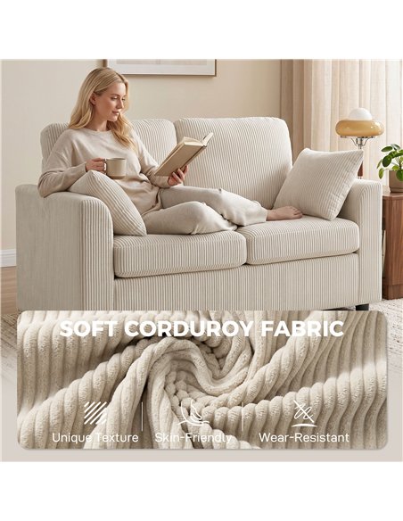 HOMCOM 2 Seater Sofa, Corduroy Small Couch with Spring Cushion, Wide and Deep Seat, Beige - pic 208165 | FastDaddyshop