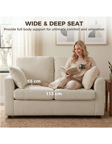 HOMCOM 2 Seater Sofa, Corduroy Small Couch with Spring Cushion, Wide and Deep Seat, Beige