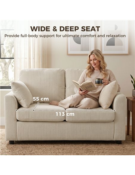 HOMCOM 2 Seater Sofa, Corduroy Small Couch with Spring Cushion, Wide and Deep Seat, Beige - pic 208166 | FastDaddyshop