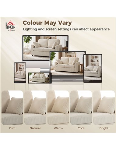 HOMCOM 2 Seater Sofa, Corduroy Small Couch with Spring Cushion, Wide and Deep Seat, Beige