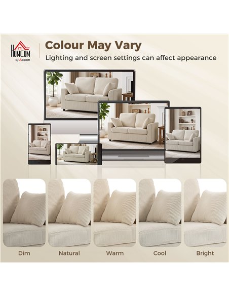 HOMCOM 2 Seater Sofa, Corduroy Small Couch with Spring Cushion, Wide and Deep Seat, Beige - pic 208167 | FastDaddyshop