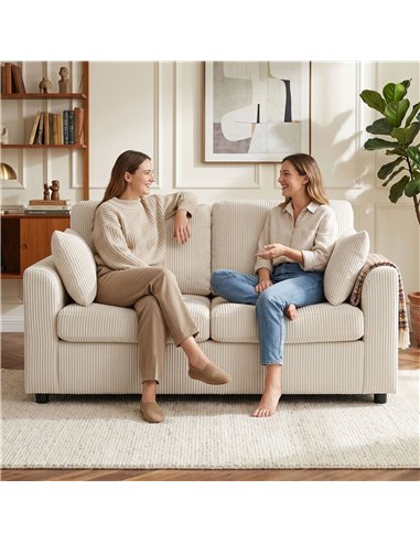 HOMCOM 2 Seater Sofa, Corduroy Small Couch with Spring Cushion, Wide and Deep Seat, Beige