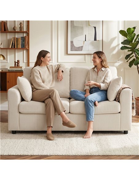 HOMCOM 2 Seater Sofa, Corduroy Small Couch with Spring Cushion, Wide and Deep Seat, Beige - pic 208168 | FastDaddyshop