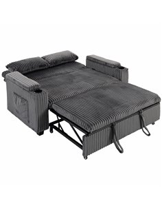 HOMCOM 2 Seater Sofa Bed, Pull Out Sleeper Sofa w/ Adjustable Backrest, Storage Armrests, Cup Holders, Side Pockets, Dark Grey