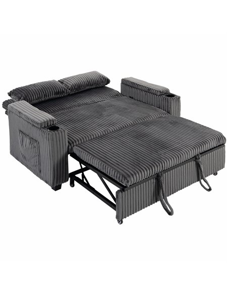 HOMCOM 2 Seater Sofa Bed, Pull Out Sleeper Sofa w/ Adjustable Backrest, Storage Armrests, Cup Holders, Side Pockets, Dark Grey - pic 208170 | FastDaddyshop