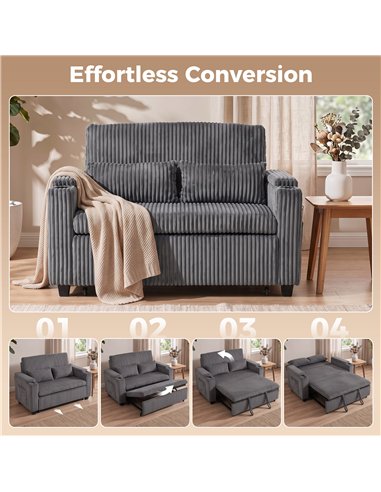 HOMCOM 2 Seater Sofa Bed, Pull Out Sleeper Sofa w/ Adjustable Backrest, Storage Armrests, Cup Holders, Side Pockets, Dark Grey