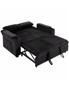 HOMCOM 2 Seater Sofa Bed, Pull Out Sleeper Sofa w/ Adjustable Backrest, Storage Armrests, Cup Holders, Side Pockets, Black