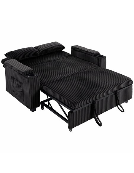 HOMCOM 2 Seater Sofa Bed, Pull Out Sleeper Sofa w/ Adjustable Backrest, Storage Armrests, Cup Holders, Side Pockets, Black - pic 208179 | FastDaddyshop