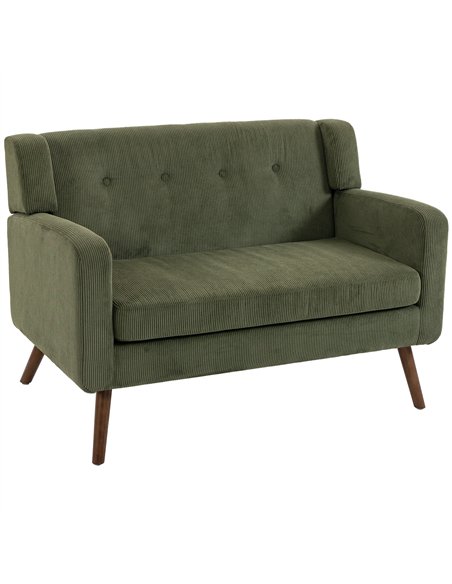 HOMCOM 2 Seater Sofa, 118 cm Corduroy Small Loveseat with Spring Cushion, Wood Legs for Small Space, Living Room, Dark Green - pic 208188 | FastDaddyshop