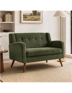 HOMCOM 2 Seater Sofa, 118 cm Corduroy Small Loveseat with Spring Cushion, Wood Legs for Small Space, Living Room, Dark Green 2