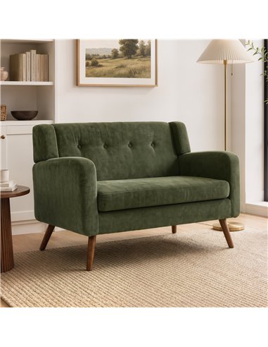 HOMCOM 2 Seater Sofa, 118 cm Corduroy Small Loveseat with Spring Cushion, Wood Legs for Small Space, Living Room, Dark Green