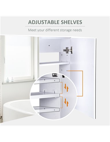 HOMCOM Double Door Wall Mounted Glass Mirror Cabinet, White