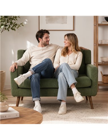 HOMCOM 2 Seater Sofa, 118 cm Corduroy Small Loveseat with Spring Cushion, Wood Legs for Small Space, Living Room, Dark Green