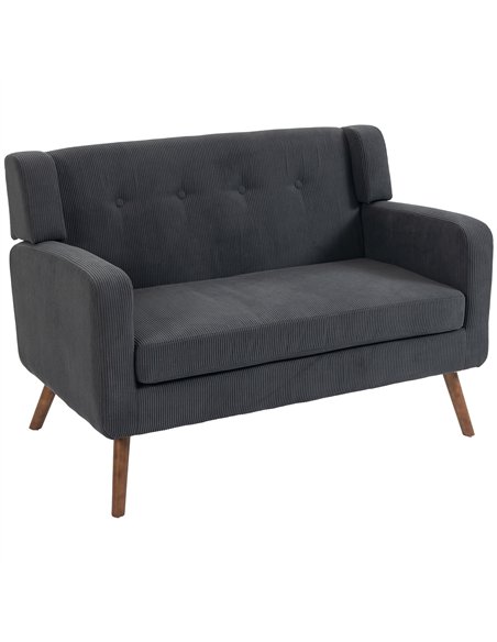 HOMCOM 2 Seater Sofa, 118 cm Corduroy Small Loveseat with Spring Cushion, Wood Legs for Small Space, Living Room, Dark Grey - pic 208197 | FastDaddyshop