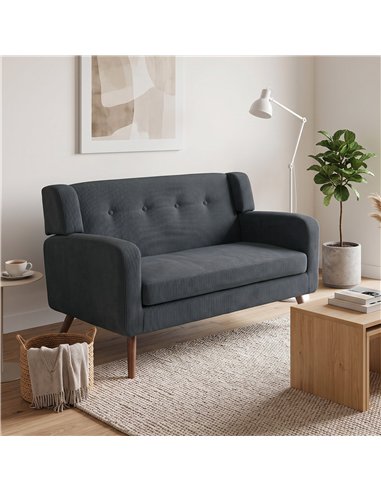 HOMCOM 2 Seater Sofa, 118 cm Corduroy Small Loveseat with Spring Cushion, Wood Legs for Small Space, Living Room, Dark Grey