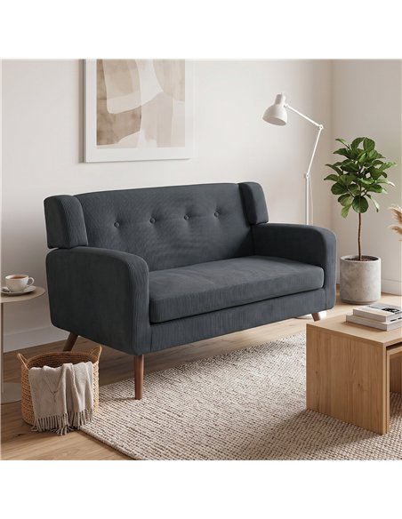 HOMCOM 2 Seater Sofa, 118 cm Corduroy Small Loveseat with Spring Cushion, Wood Legs for Small Space, Living Room, Dark Grey - pic 208198 | FastDaddyshop