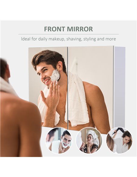 HOMCOM Double Door Wall Mounted Glass Mirror Cabinet, White - pic 20820 | FastDaddyshop