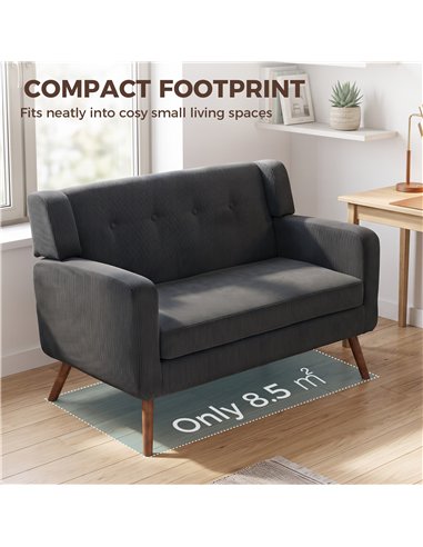 HOMCOM 2 Seater Sofa, 118 cm Corduroy Small Loveseat with Spring Cushion, Wood Legs for Small Space, Living Room, Dark Grey