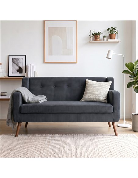 HOMCOM 2 Seater Sofa, 118 cm Corduroy Small Loveseat with Spring Cushion, Wood Legs for Small Space, Living Room, Dark Grey - pic 208204 | FastDaddyshop