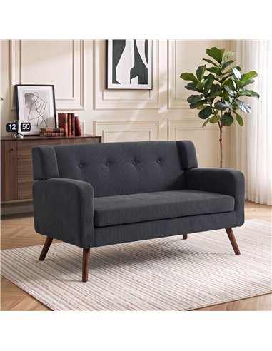 HOMCOM 2 Seater Sofa, 118 cm Corduroy Small Loveseat with Spring Cushion, Wood Legs for Small Space, Living Room, Dark Grey