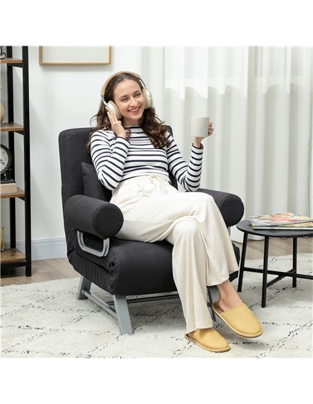 HOMCOM Single Sofa Bed, 3-in-1 Convertible Folding Chair Bed with Adjustable Backrest, Removable Armrests, Black - pic 208207 | FastDaddyshop