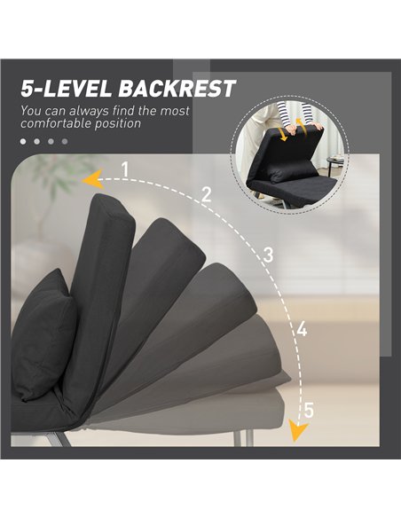 HOMCOM Single Sofa Bed, 3-in-1 Convertible Folding Chair Bed with Adjustable Backrest, Removable Armrests, Black - pic 208210 | FastDaddyshop