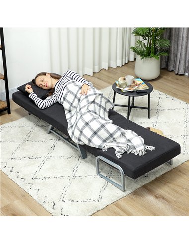 HOMCOM Single Sofa Bed, 3-in-1 Convertible Folding Chair Bed with Adjustable Backrest, Removable Armrests, Black
