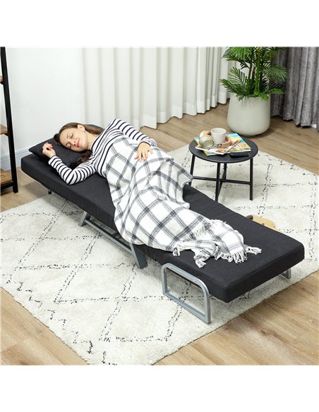 HOMCOM Single Sofa Bed, 3-in-1 Convertible Folding Chair Bed with Adjustable Backrest, Removable Armrests, Black - pic 208212 | FastDaddyshop