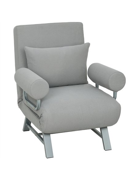 HOMCOM Single Sofa Bed, 3-in-1 Convertible Folding Chair Bed with Adjustable Backrest, Removable Armrests, Light Grey - pic 208215 | FastDaddyshop