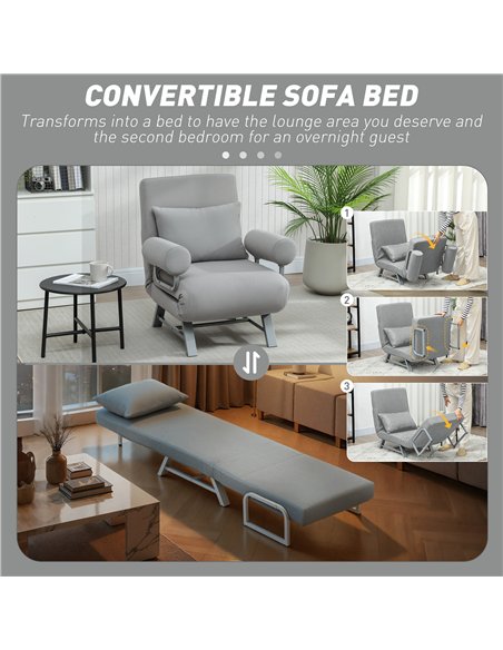 HOMCOM Single Sofa Bed, 3-in-1 Convertible Folding Chair Bed with Adjustable Backrest, Removable Armrests, Light Grey - pic 208218 | FastDaddyshop