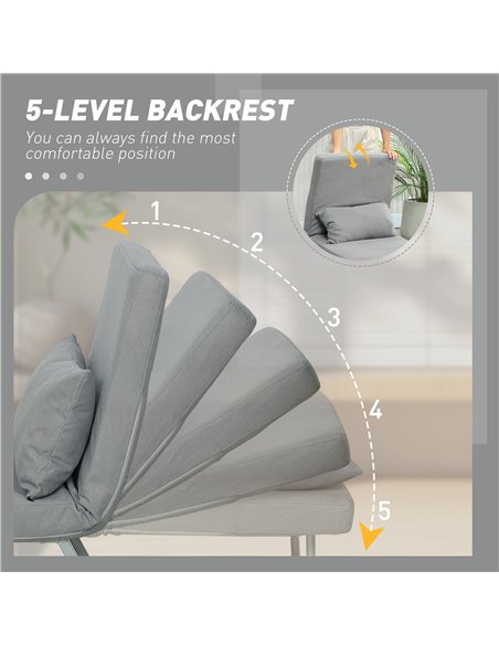HOMCOM Single Sofa Bed, 3-in-1 Convertible Folding Chair Bed with Adjustable Backrest, Removable Armrests, Light Grey - pic 208219 | FastDaddyshop
