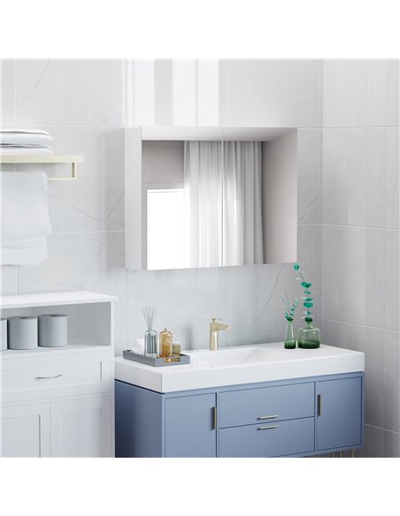 HOMCOM Double Door Wall Mounted Glass Mirror Cabinet, White - pic 20822 | FastDaddyshop