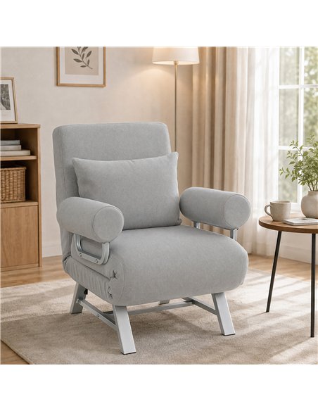 HOMCOM Single Sofa Bed, 3-in-1 Convertible Folding Chair Bed with Adjustable Backrest, Removable Armrests, Light Grey - pic 208221 | FastDaddyshop