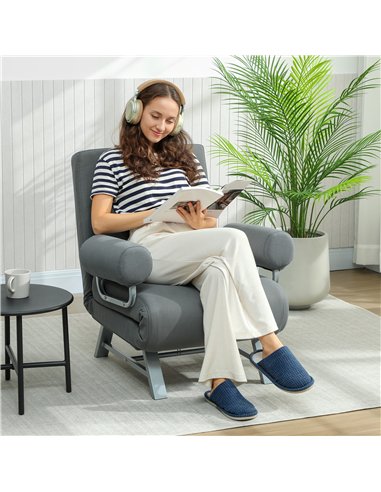 HOMCOM Single Sofa Bed, 3-in-1 Convertible Folding Chair Bed with Adjustable Backrest, Removable Armrests, Dark Grey