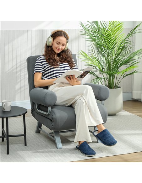 HOMCOM Single Sofa Bed, 3-in-1 Convertible Folding Chair Bed with Adjustable Backrest, Removable Armrests, Dark Grey - pic 208225 | FastDaddyshop