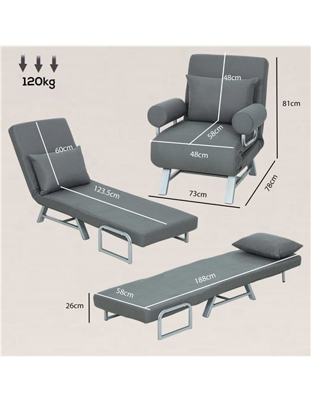 HOMCOM Single Sofa Bed, 3-in-1 Convertible Folding Chair Bed with Adjustable Backrest, Removable Armrests, Dark Grey - pic 208226 | FastDaddyshop