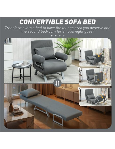 HOMCOM Single Sofa Bed, 3-in-1 Convertible Folding Chair Bed with Adjustable Backrest, Removable Armrests, Dark Grey - pic 208227 | FastDaddyshop