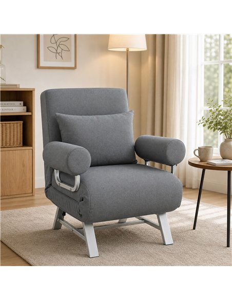HOMCOM Single Sofa Bed, 3-in-1 Convertible Folding Chair Bed with Adjustable Backrest, Removable Armrests, Dark Grey - pic 208230 | FastDaddyshop