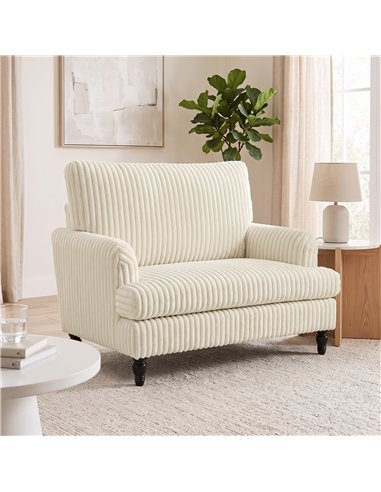 HOMCOM Corduroy Single Sofa Armchair, Modern Accent Chair with Stripes, Turned Legs and Wide Seat, Cream