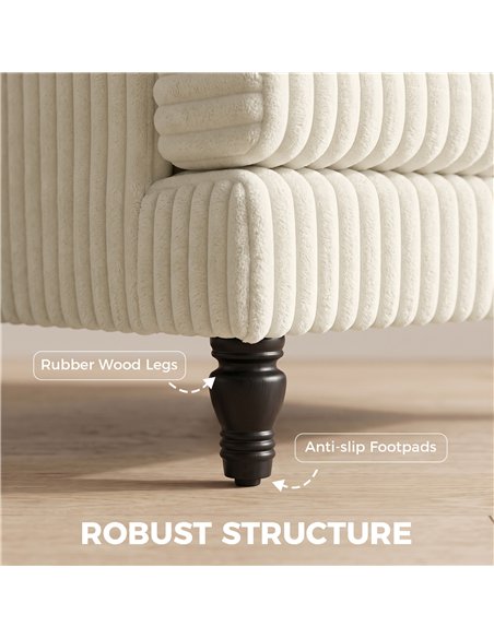 HOMCOM Corduroy Single Sofa Armchair, Modern Accent Chair with Stripes, Turned Legs and Wide Seat, Cream - pic 208237 | FastDaddyshop
