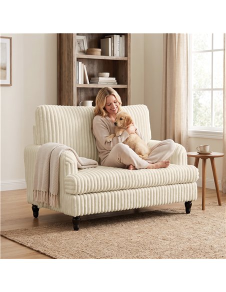 HOMCOM Corduroy Single Sofa Armchair, Modern Accent Chair with Stripes, Turned Legs and Wide Seat, Cream - pic 208238 | FastDaddyshop