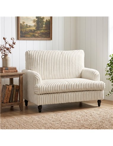 HOMCOM Corduroy Single Sofa Armchair, Modern Accent Chair with Stripes, Turned Legs and Wide Seat, Cream