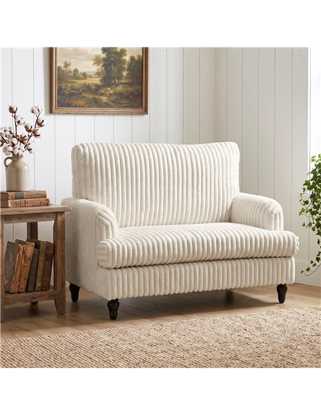 HOMCOM Corduroy Single Sofa Armchair, Modern Accent Chair with Stripes, Turned Legs and Wide Seat, Cream - pic 208239 | FastDaddyshop
