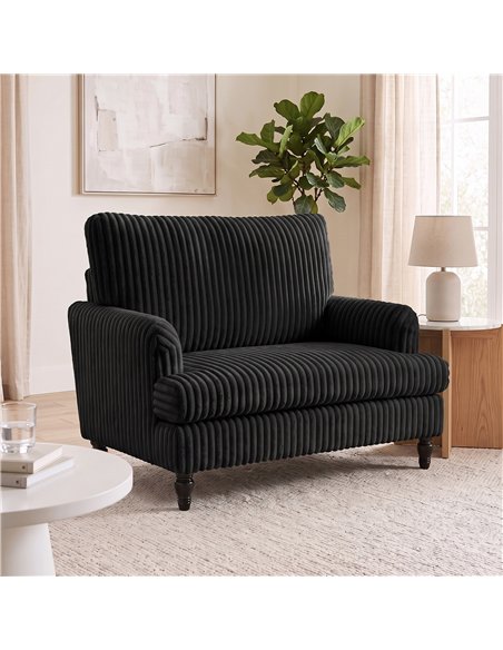 HOMCOM Corduroy Single Sofa Armchair, Modern Accent Chair with Stripes, Turned Legs and Wide Seat, Black - pic 208243 | FastDaddyshop