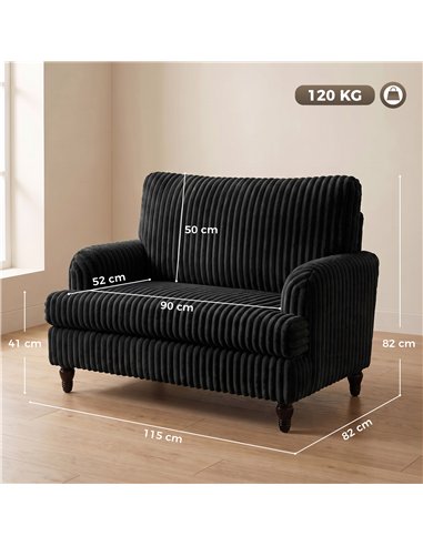 HOMCOM Corduroy Single Sofa Armchair, Modern Accent Chair with Stripes, Turned Legs and Wide Seat, Black