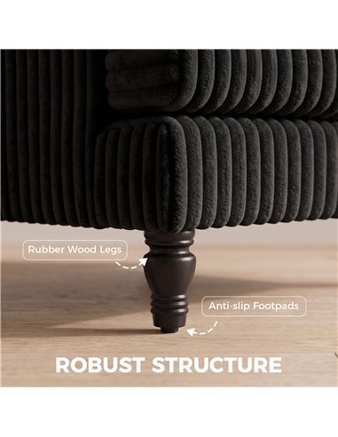HOMCOM Corduroy Single Sofa Armchair, Modern Accent Chair with Stripes, Turned Legs and Wide Seat, Black
